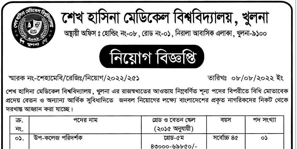 Sheikh-Hasina-Medical-University-Job-Circular-2022